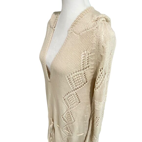 Zara Women Sweater Oatmeal Swimsuit V Neck Coverup Crochet Hodded Dress Small - Picture 4 of 11
